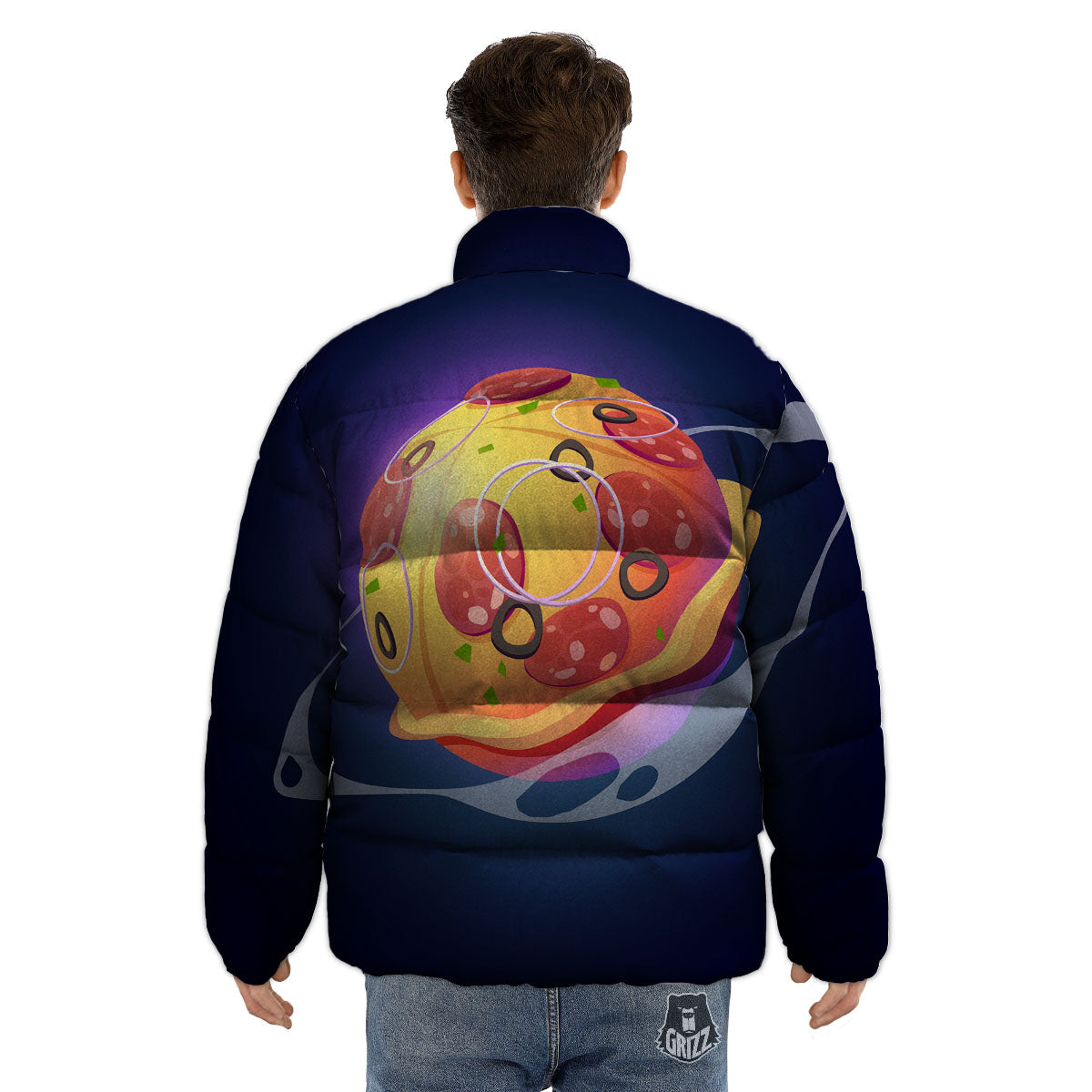 Pizza Planet Print Puffer Jacket-grizzshop
