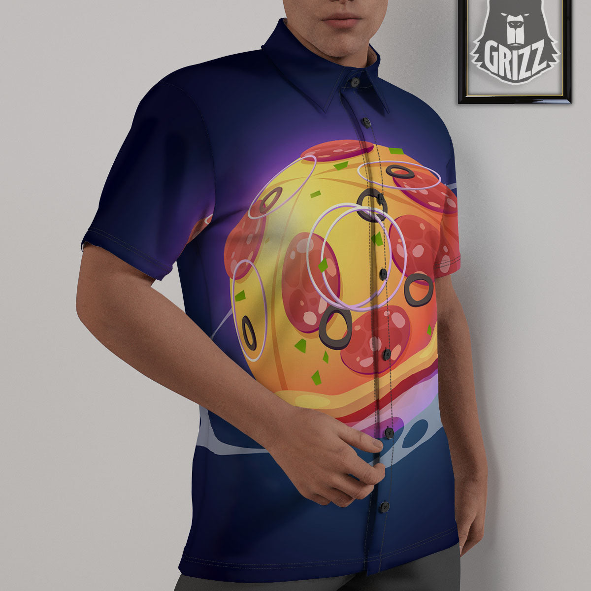Pizza Planet Print Untucked Shirts-grizzshop