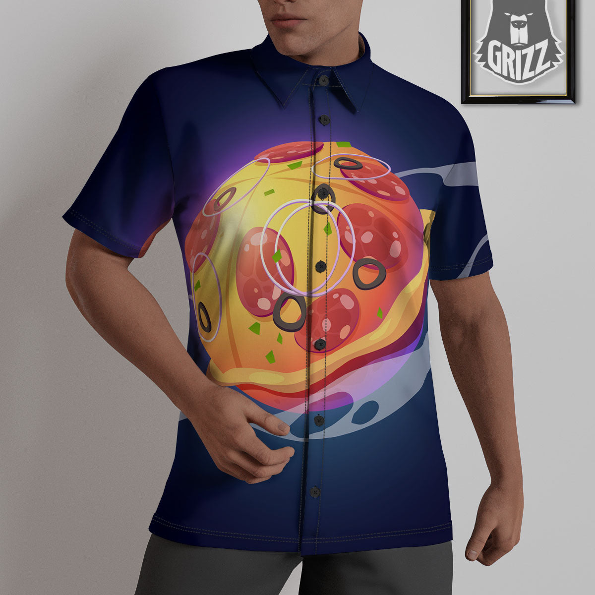 Pizza Planet Print Untucked Shirts-grizzshop