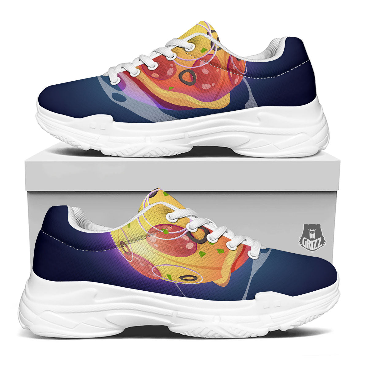 Pizza Planet Print White Chunky Shoes-grizzshop
