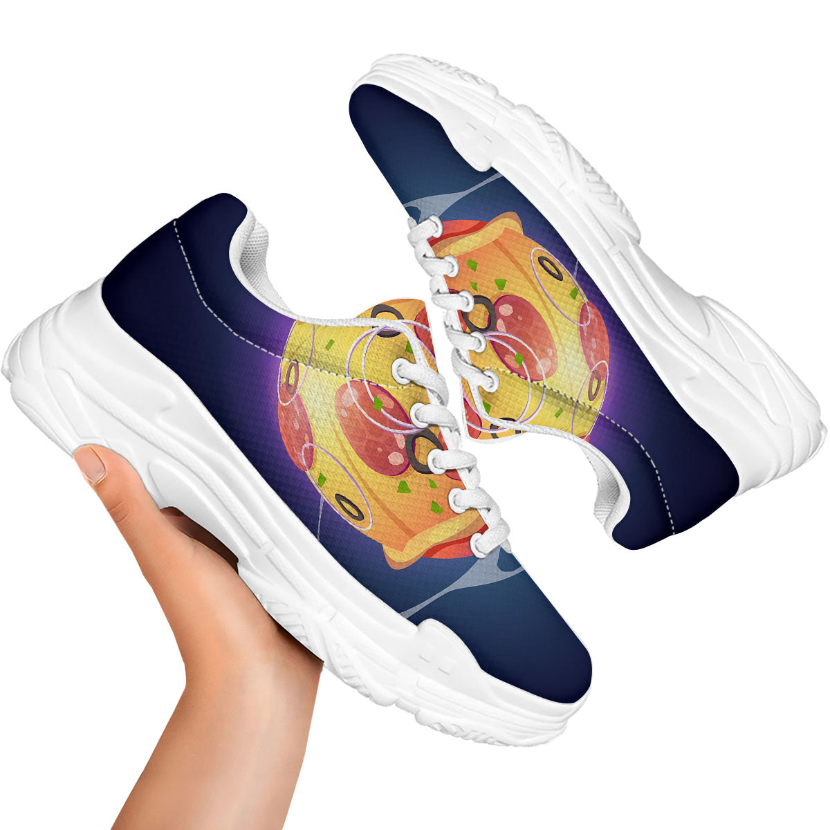 Pizza Planet Print White Chunky Shoes-grizzshop