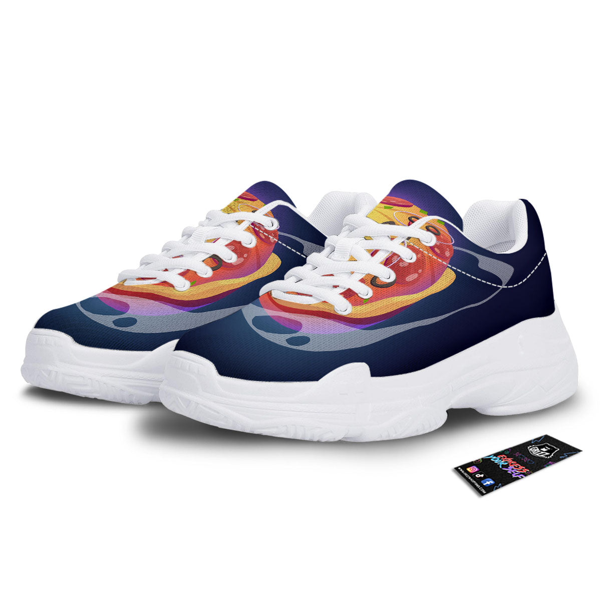Pizza Planet Print White Chunky Shoes-grizzshop