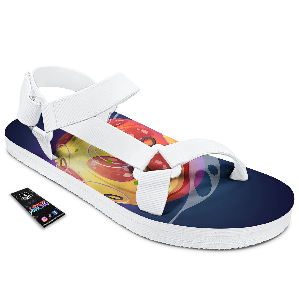 Pizza Planet Print White Open Toe Sandals-grizzshop