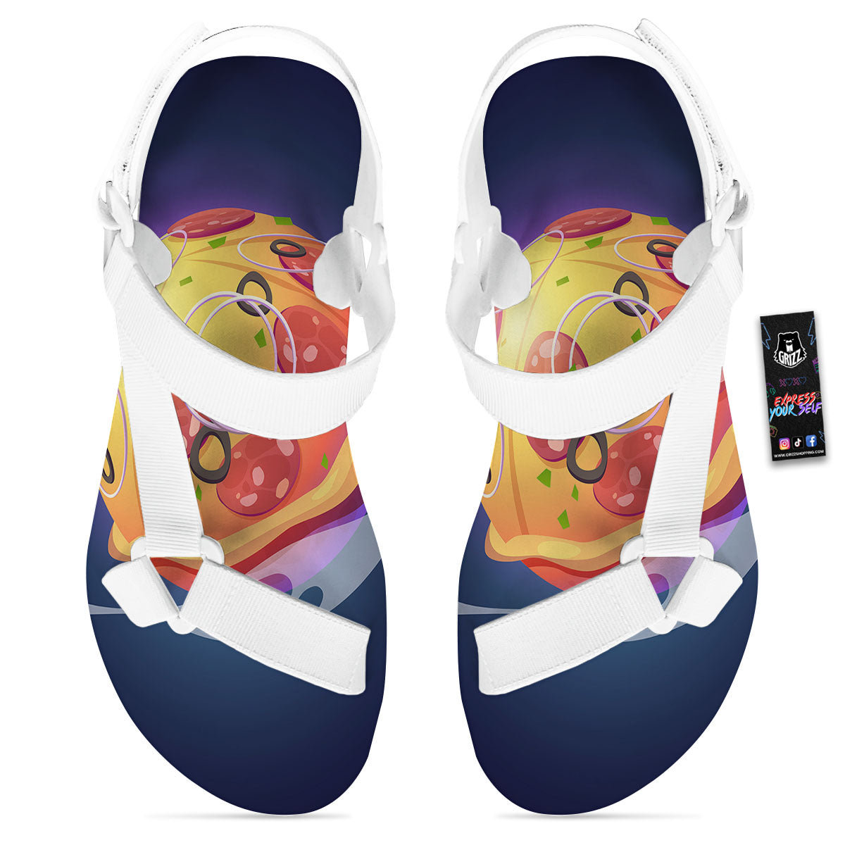 Pizza Planet Print White Open Toe Sandals-grizzshop