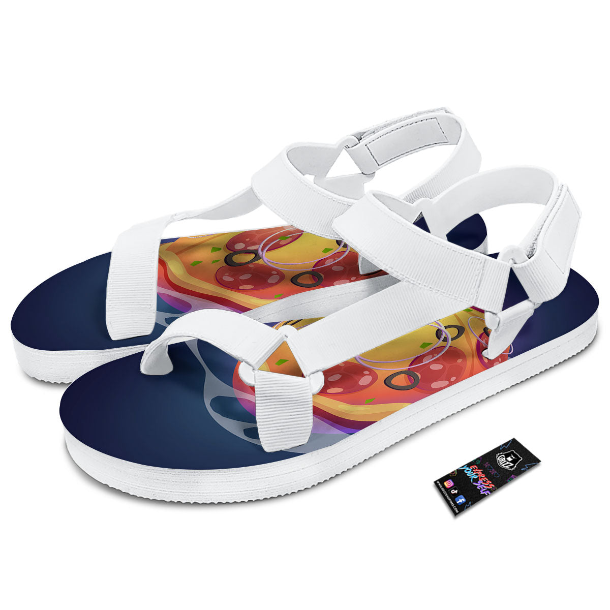 Pizza Planet Print White Open Toe Sandals-grizzshop