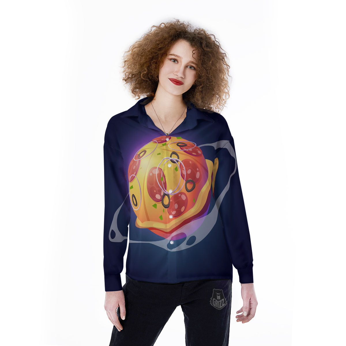 Pizza Planet Print Women's Long Sleeve Shirts-grizzshop