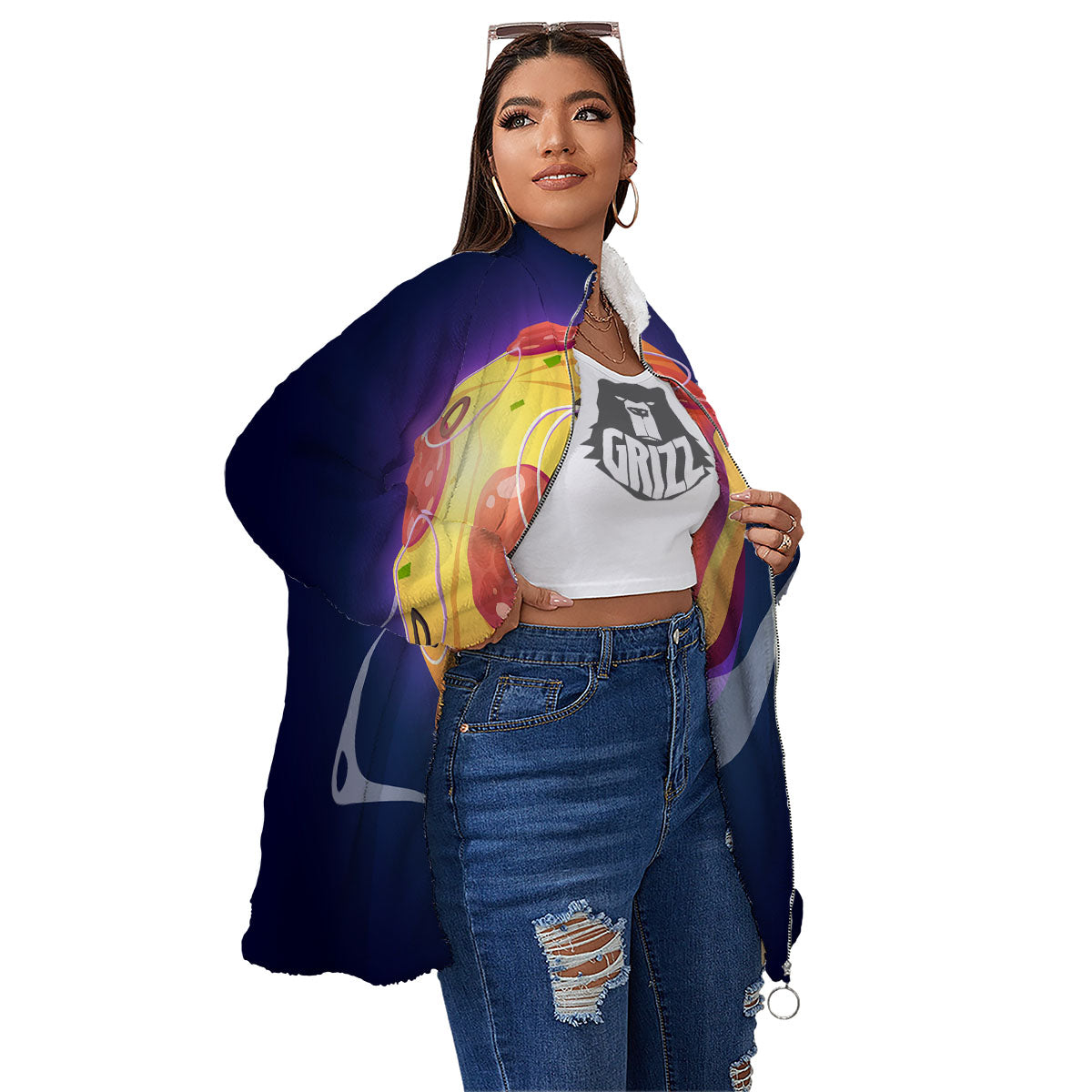 Pizza Planet Print Women's Sherpa Jacket-grizzshop