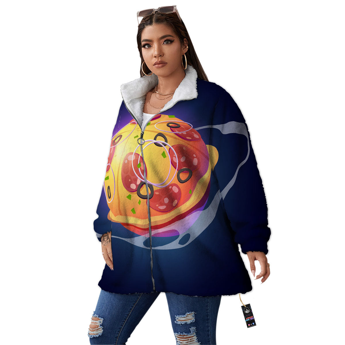 Pizza Planet Print Women's Sherpa Jacket-grizzshop