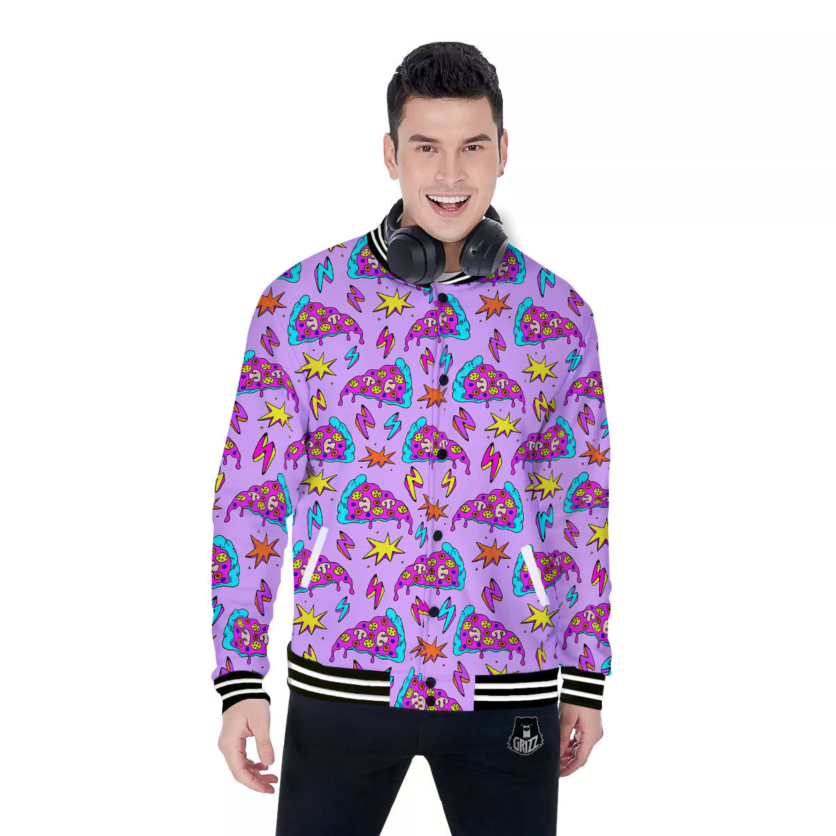 Pizza Psychedelic Print Pattern Baseball Jacket-grizzshop