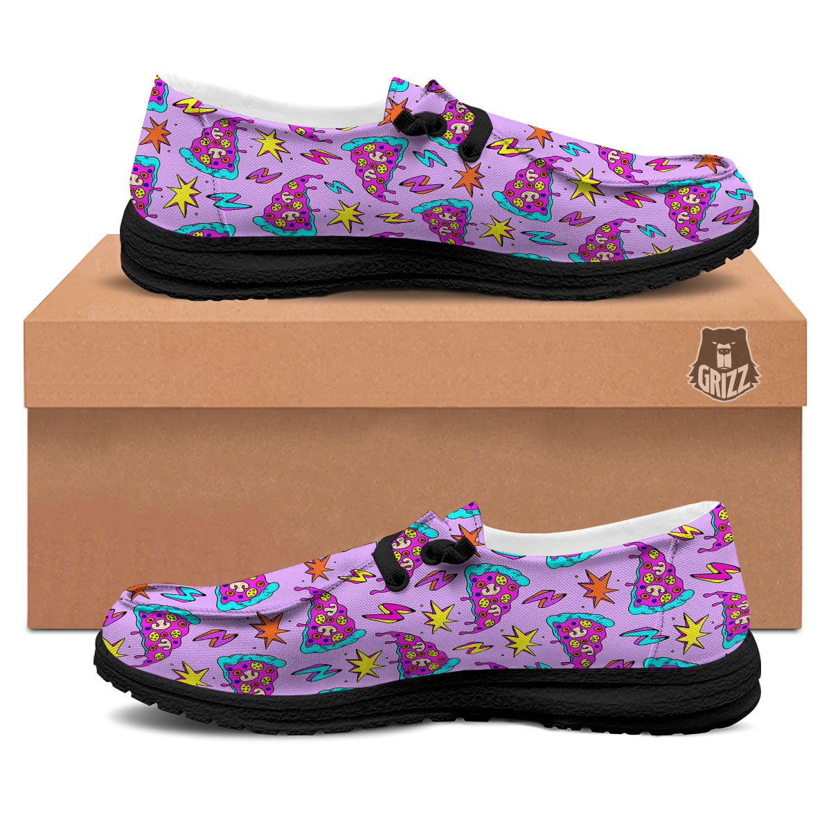 Pizza Psychedelic Print Pattern Black Loafers-grizzshop