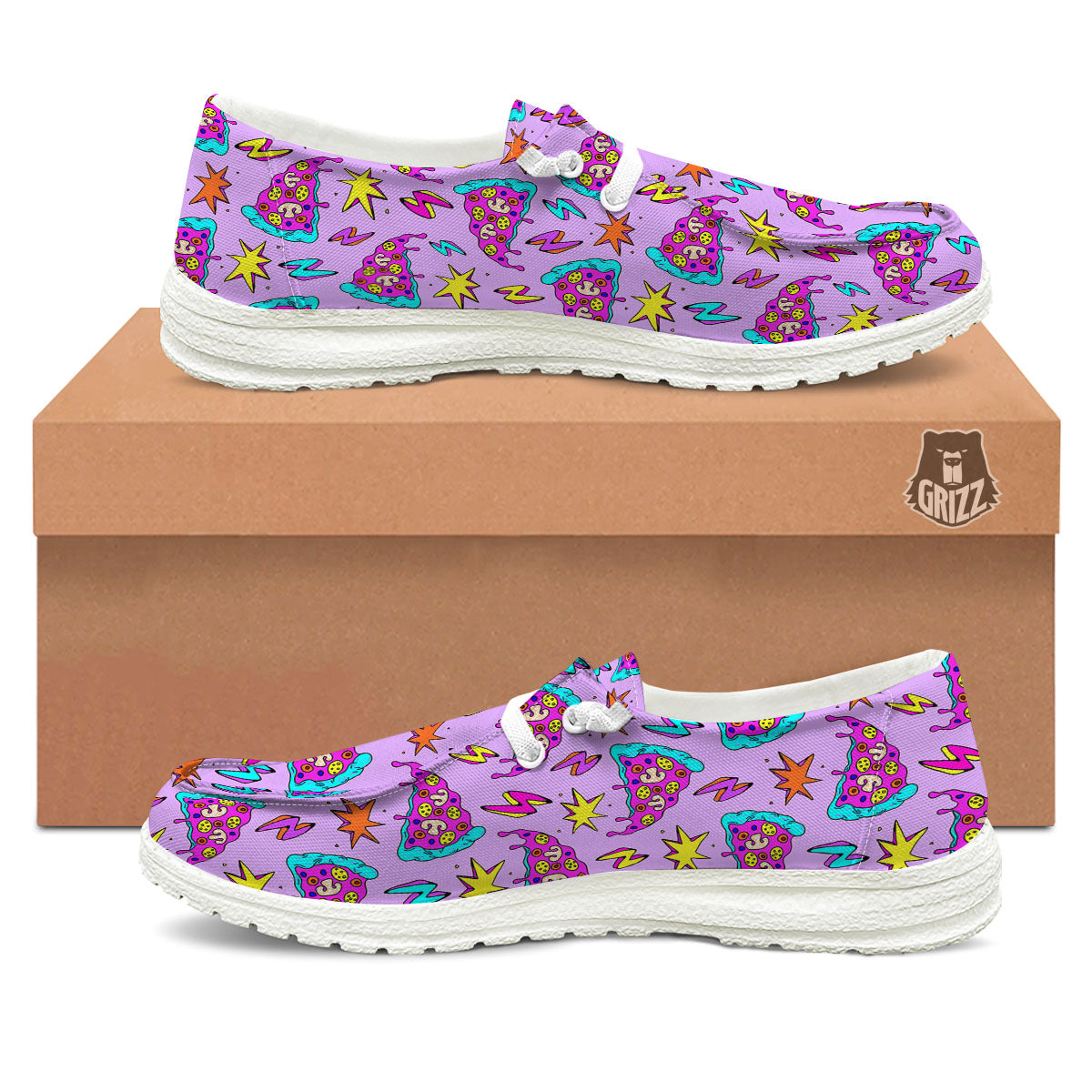 Pizza Psychedelic Print Pattern Black Loafers-grizzshop