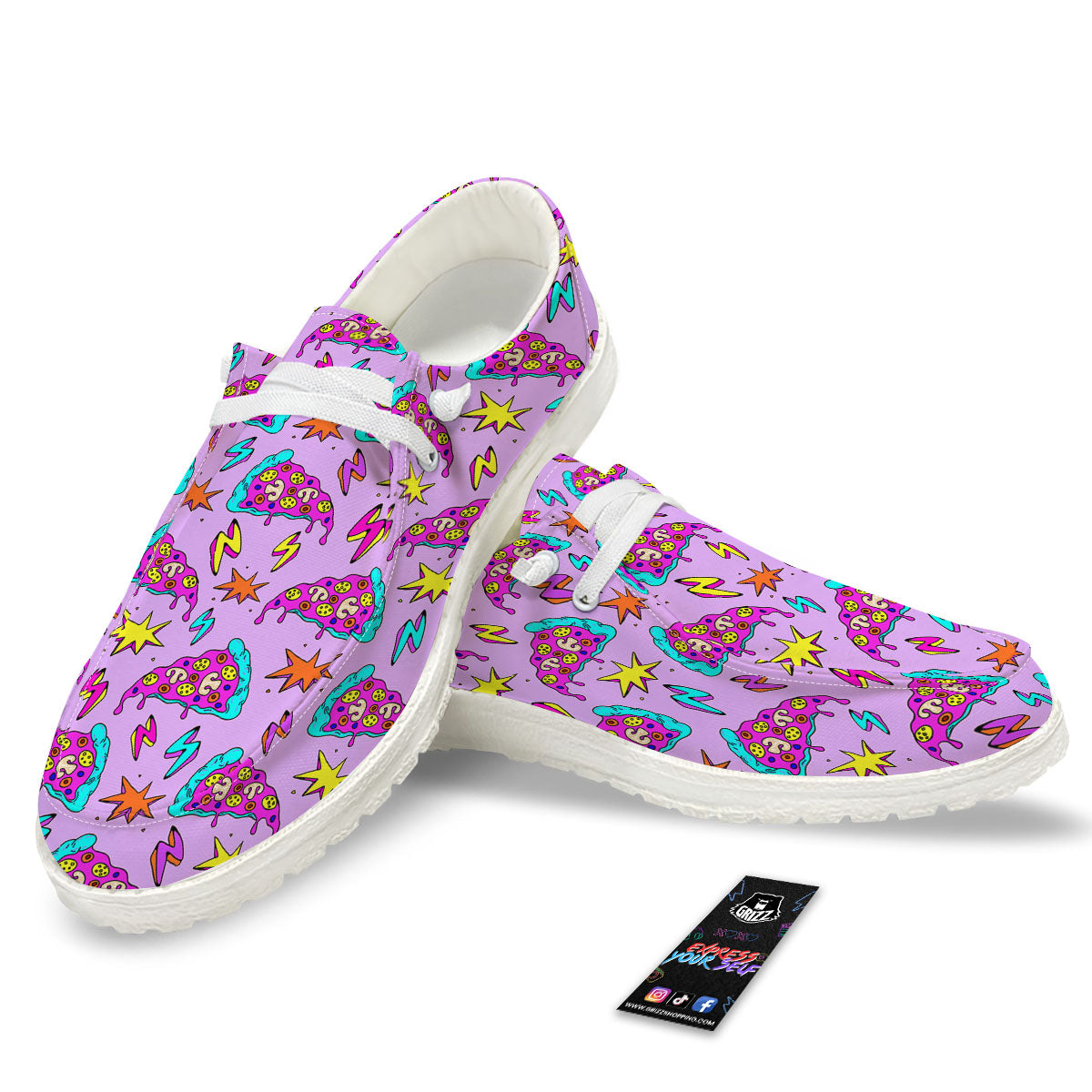 Pizza Psychedelic Print Pattern Black Loafers-grizzshop