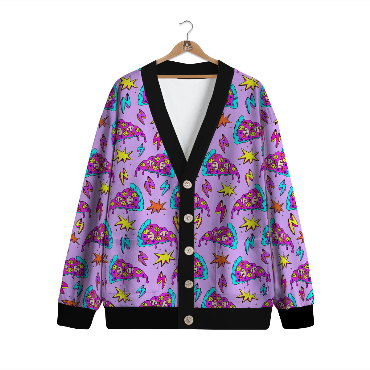 Pizza Psychedelic Print Pattern Cardigan-grizzshop
