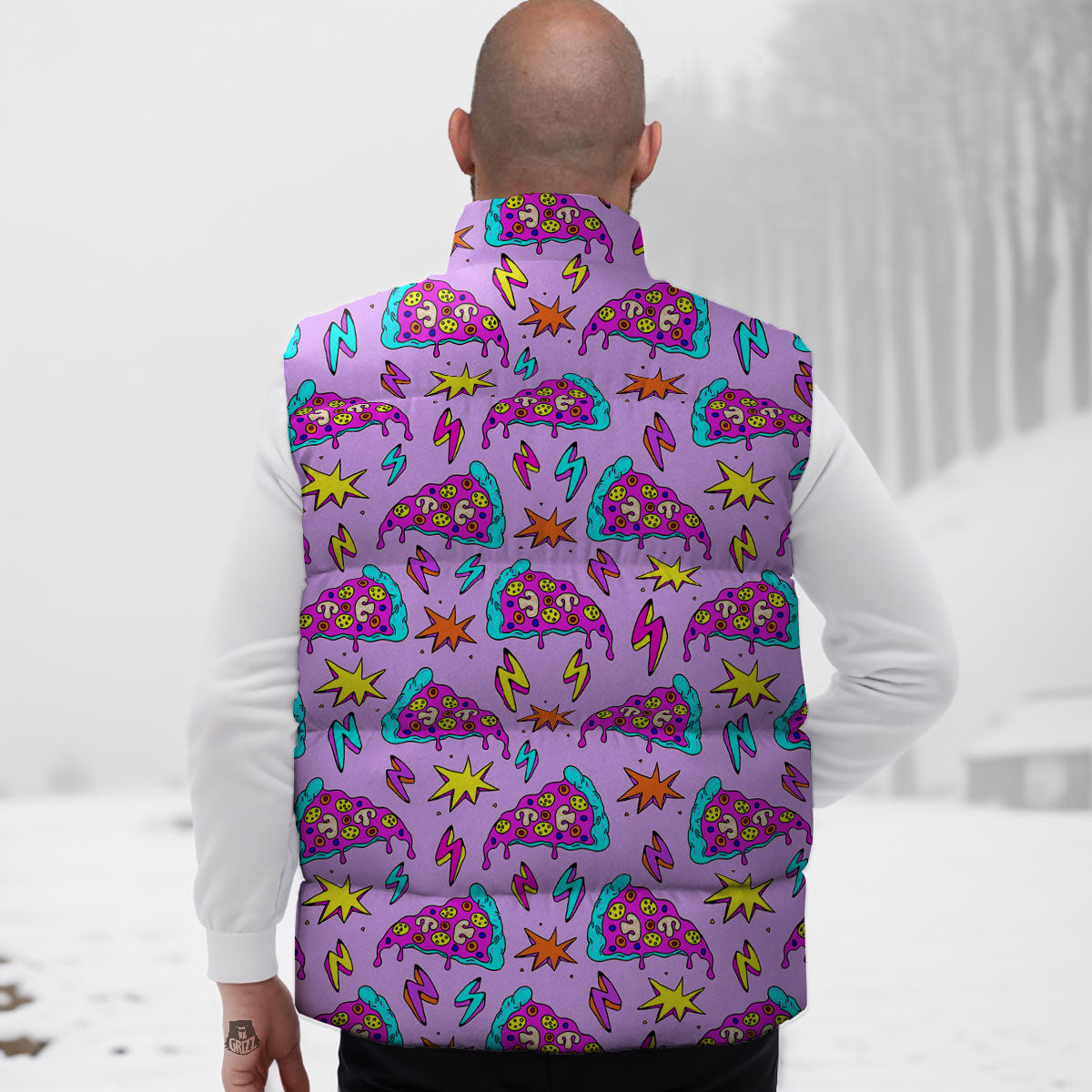 Pizza Psychedelic Print Pattern Down Vest