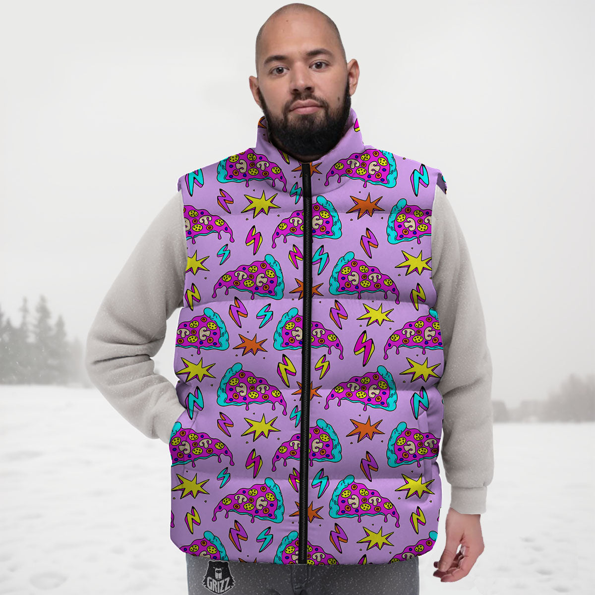 Pizza Psychedelic Print Pattern Down Vest