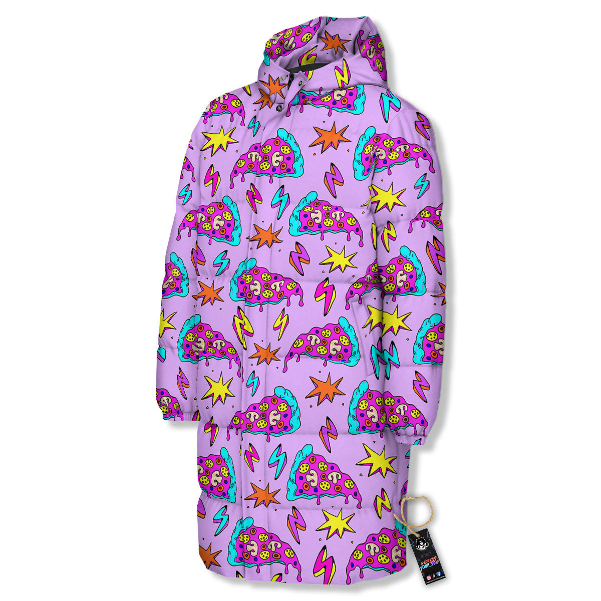 Pizza Psychedelic Print Pattern Long Down Jacket-grizzshop