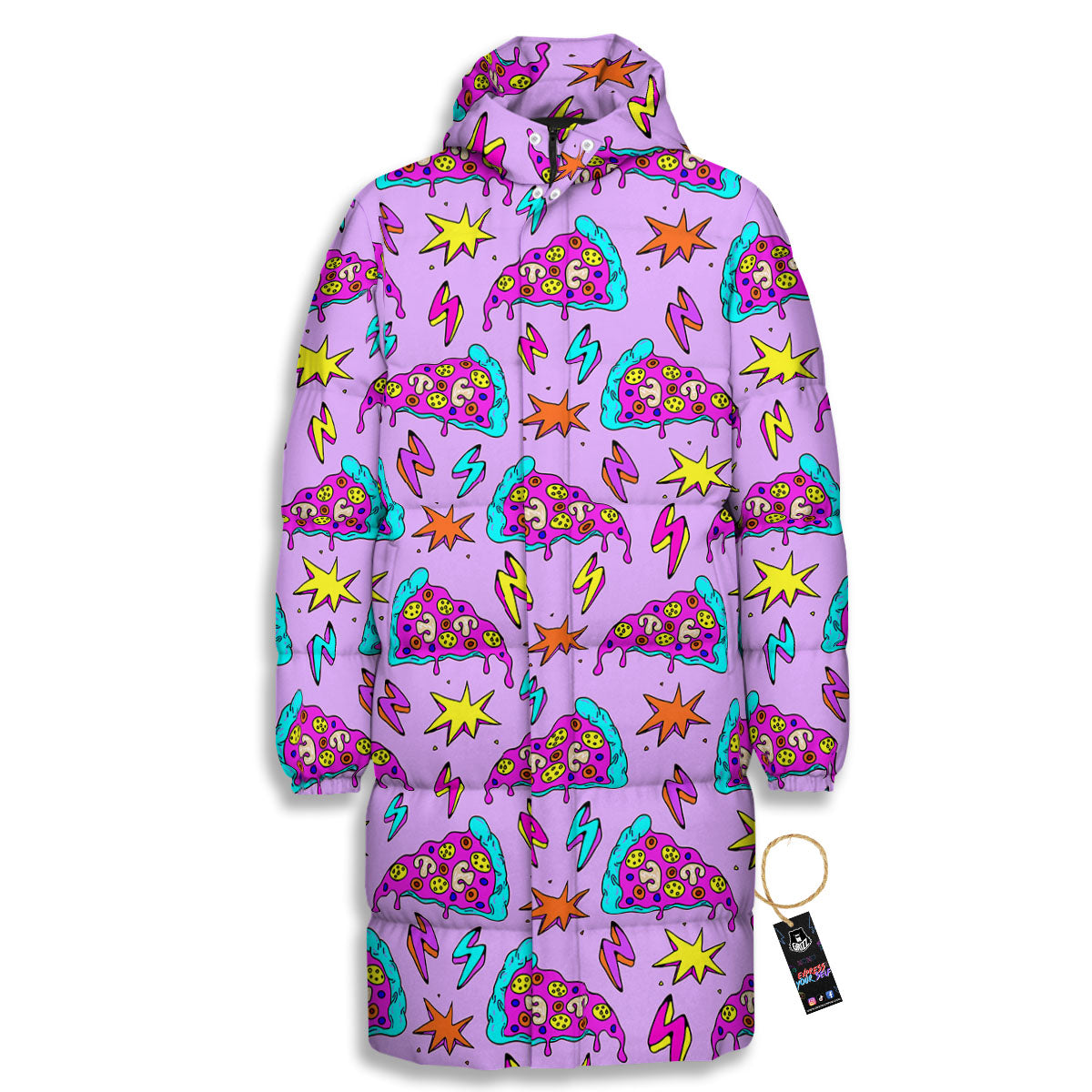 Pizza Psychedelic Print Pattern Long Down Jacket-grizzshop