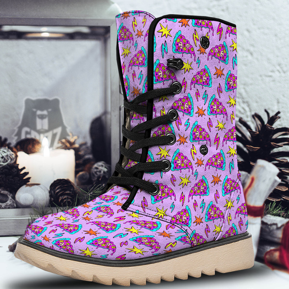 Pizza Psychedelic Print Pattern Snow Boots-grizzshop