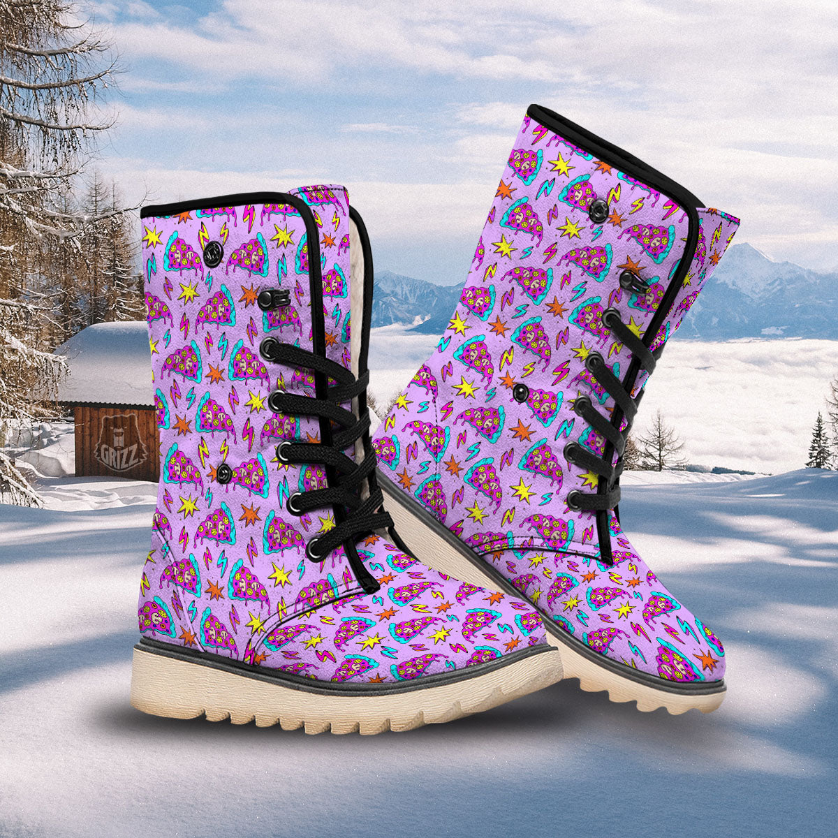 Pizza Psychedelic Print Pattern Snow Boots-grizzshop