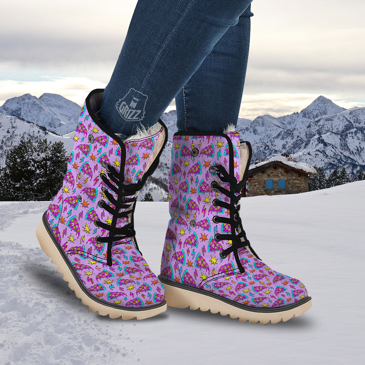 Pizza Psychedelic Print Pattern Snow Boots-grizzshop