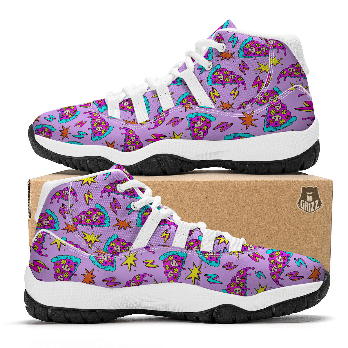 Pizza Psychedelic Print Pattern White Bball Shoes-grizzshop