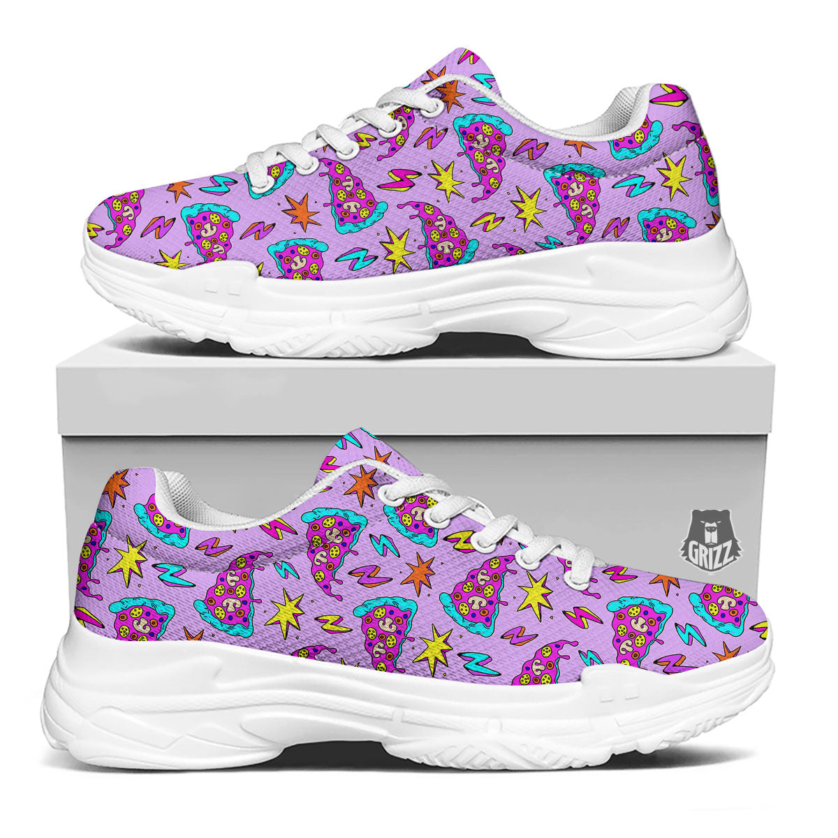 Pizza Psychedelic Print Pattern White Chunky Shoes-grizzshop