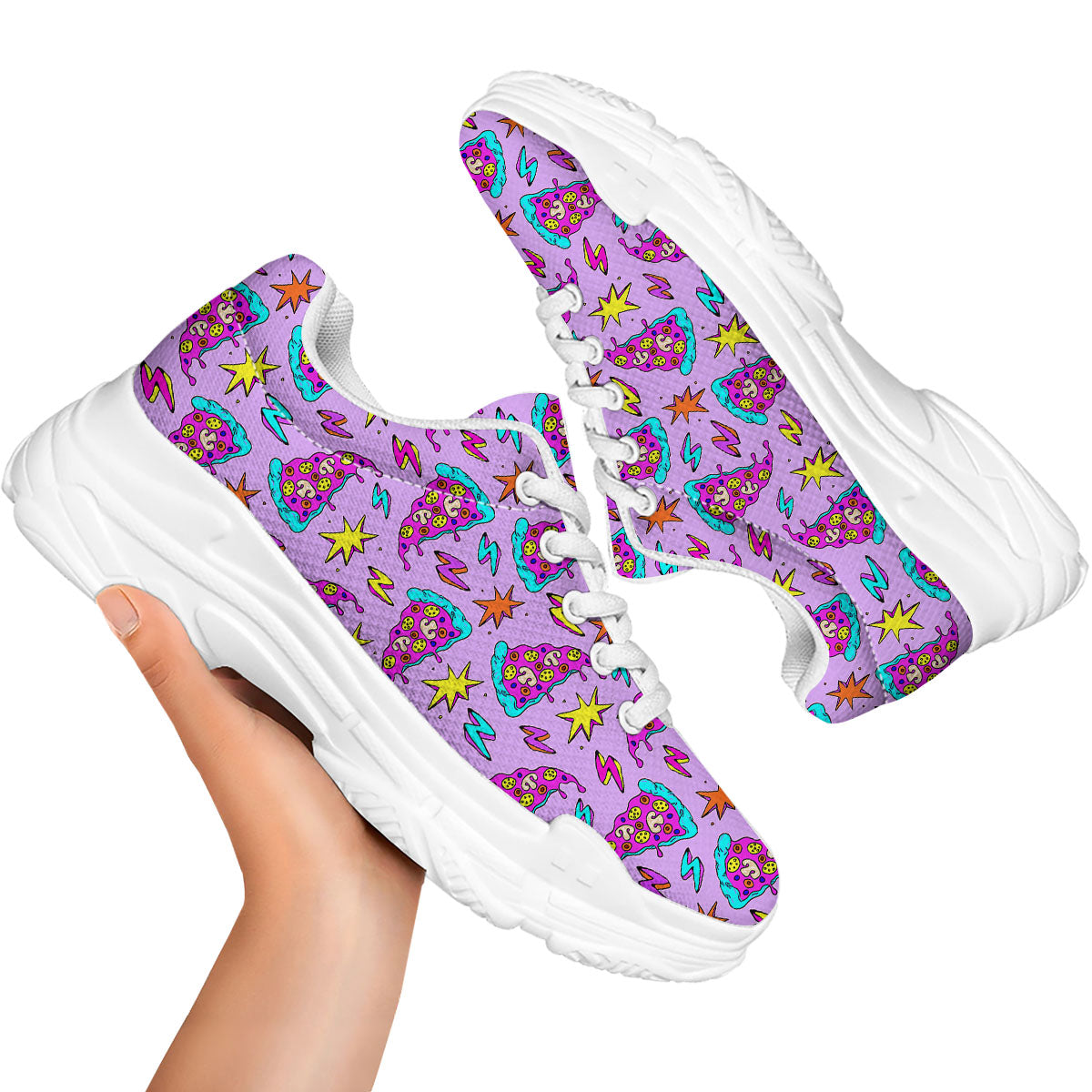 Pizza Psychedelic Print Pattern White Chunky Shoes-grizzshop