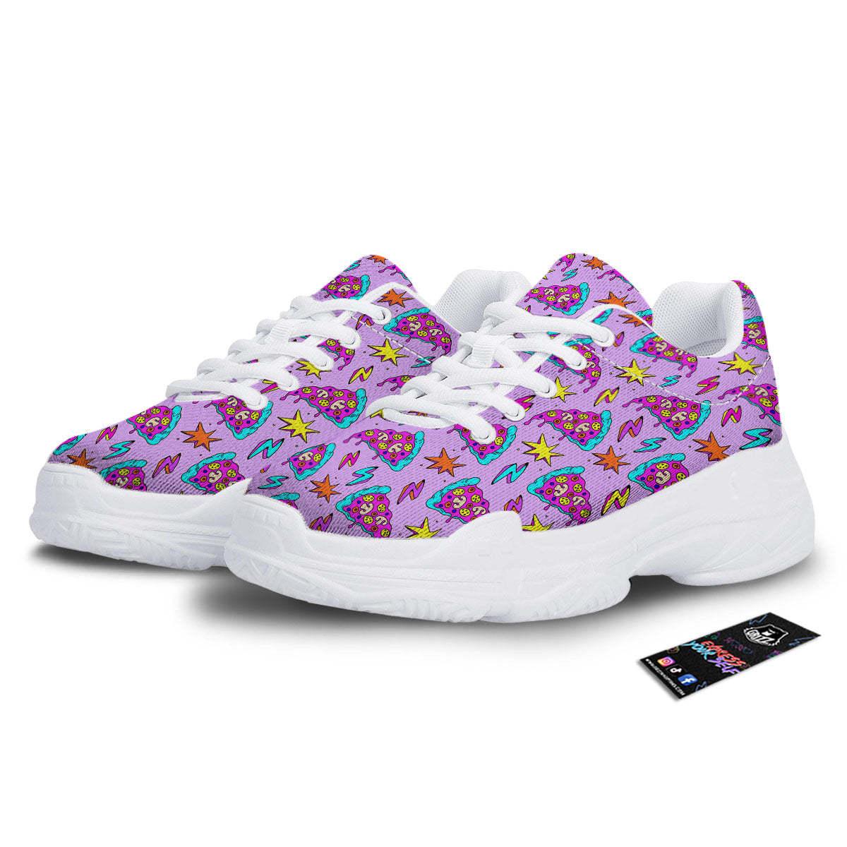 Pizza Psychedelic Print Pattern White Chunky Shoes-grizzshop