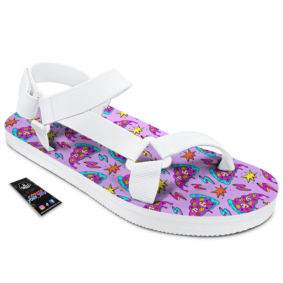 Pizza Psychedelic Print Pattern White Open Toe Sandals-grizzshop