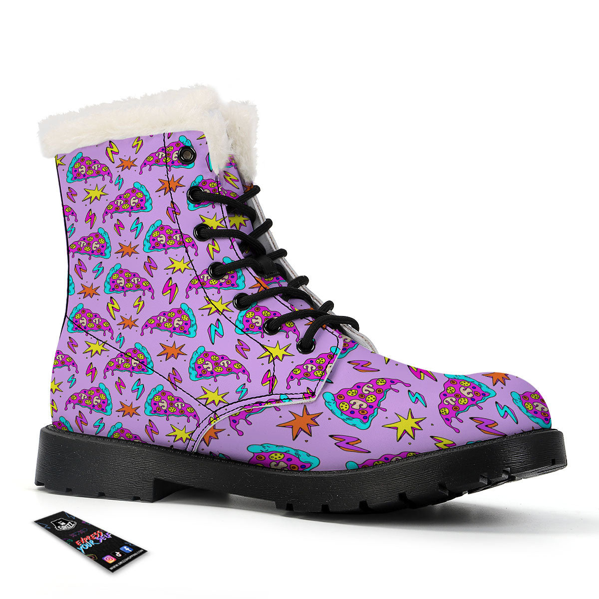 Pizza Psychedelic Print Pattern Winter Boots-grizzshop