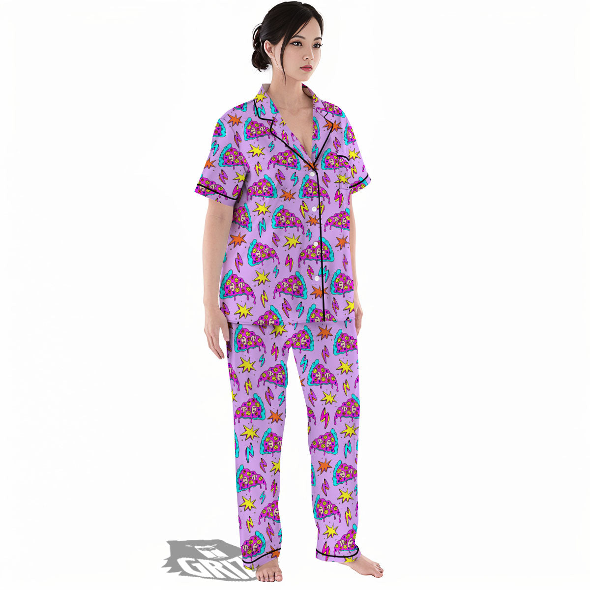 Pizza Psychedelic Print Pattern Women's Pajamas Set-grizzshop