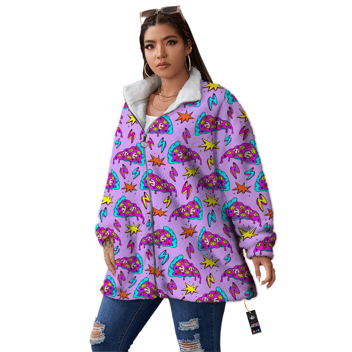 Pizza Psychedelic Print Pattern Women's Sherpa Jacket-grizzshop