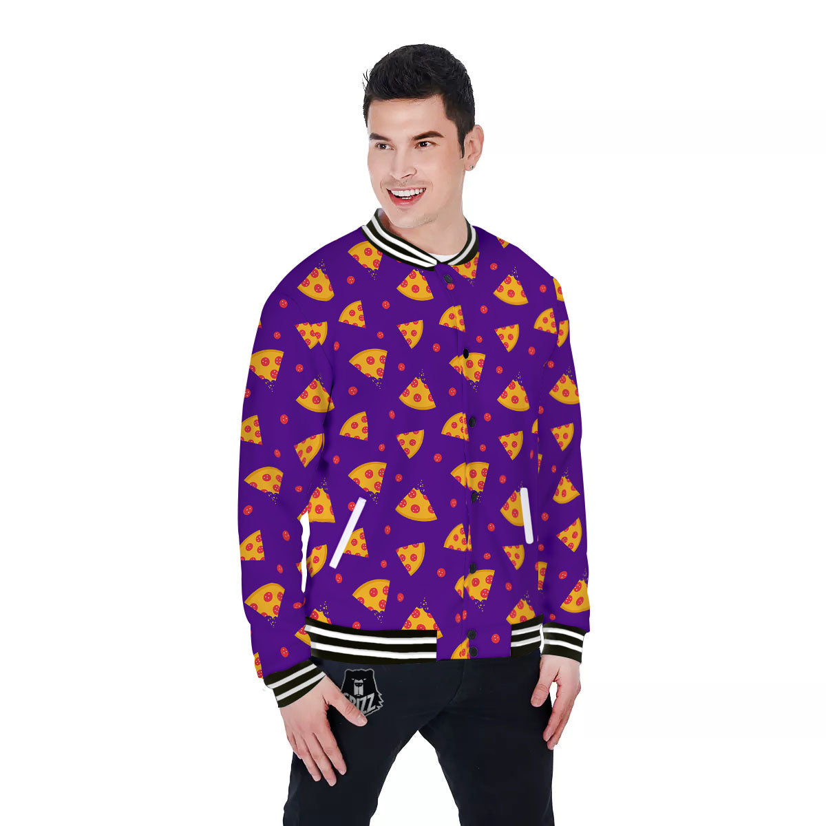 Pizza Purple Print Pattern Baseball Jacket-grizzshop