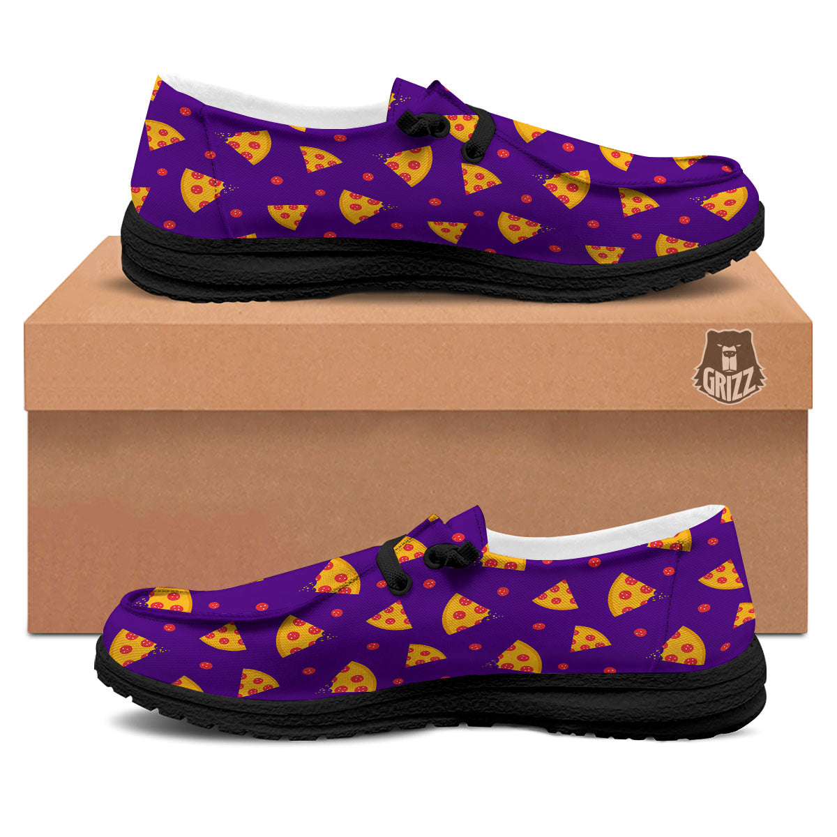 Pizza Purple Print Pattern Black Loafers-grizzshop