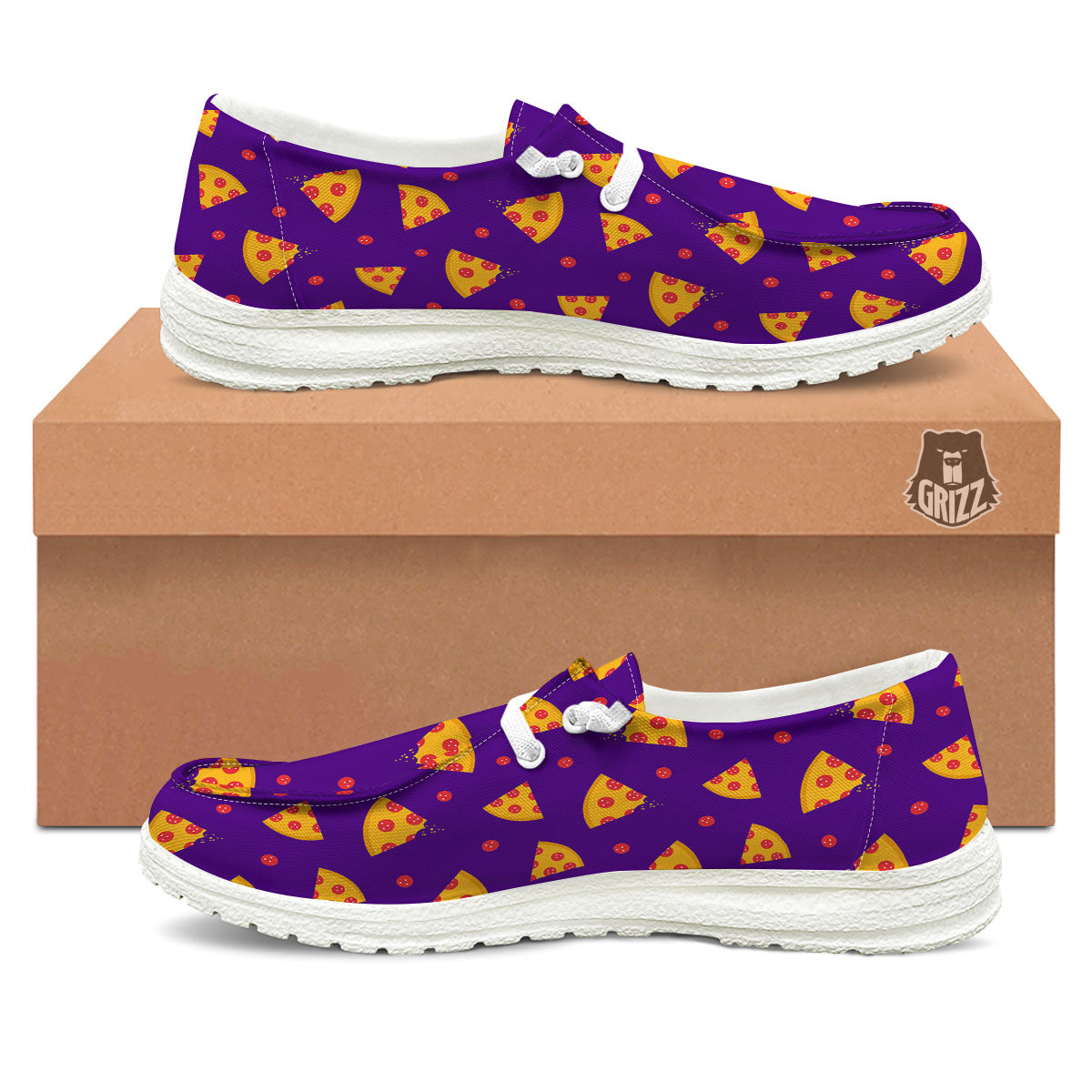 Pizza Purple Print Pattern Black Loafers-grizzshop