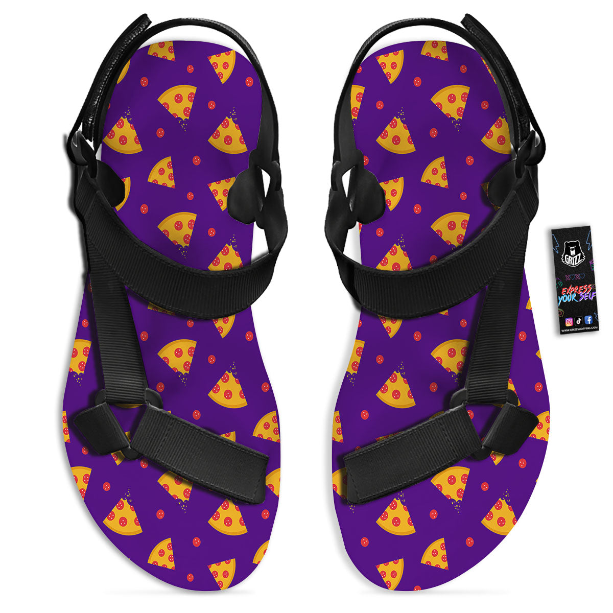 Pizza Purple Print Pattern Black Open Toe Sandals-grizzshop