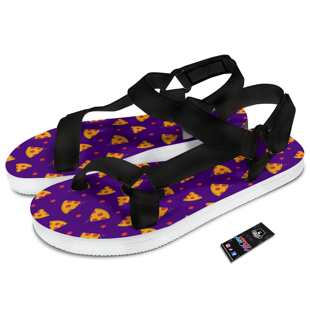 Pizza Purple Print Pattern Black Open Toe Sandals-grizzshop
