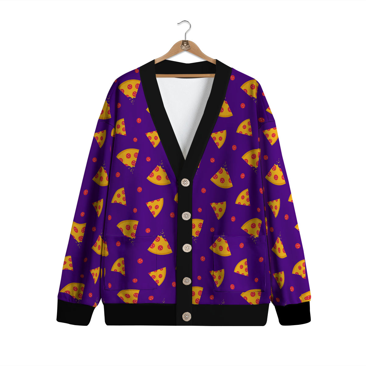 Pizza Purple Print Pattern Cardigan-grizzshop