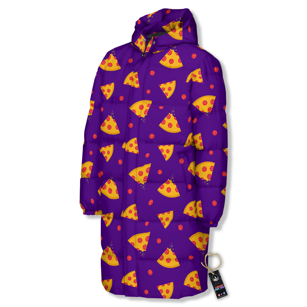 Pizza Purple Print Pattern Long Down Jacket-grizzshop