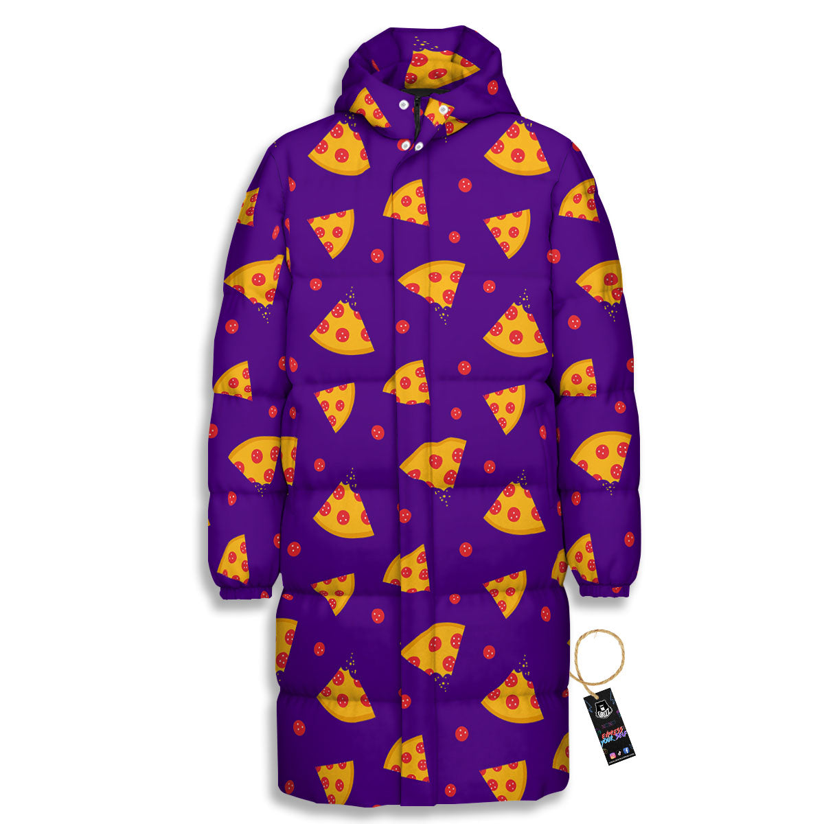 Pizza Purple Print Pattern Long Down Jacket-grizzshop
