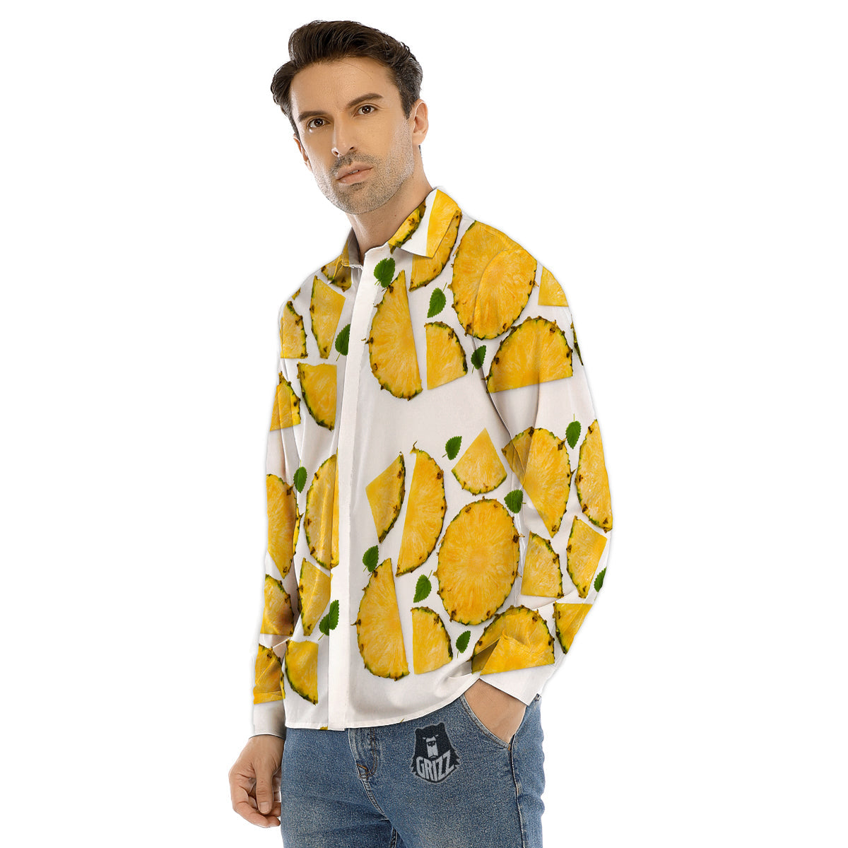 Pizza Purple Print Pattern Men's Dress Shirts-grizzshop