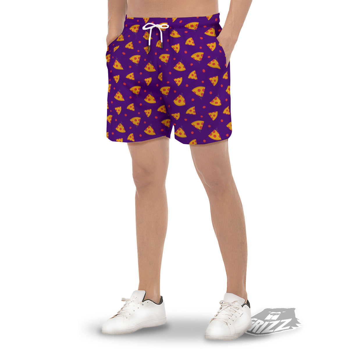 Pizza Purple Print Pattern Men's Gym Shorts-grizzshop