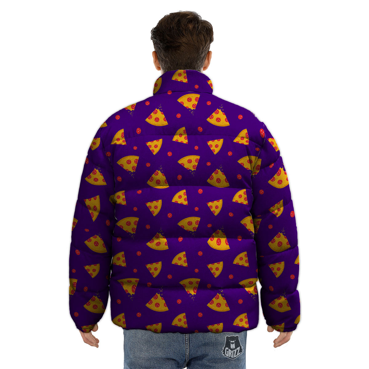 Pizza Purple Print Pattern Puffer Jacket-grizzshop