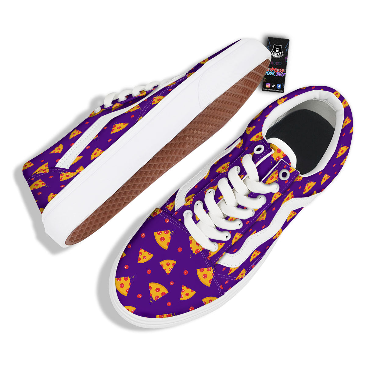Pizza Purple Print Pattern Skate Shoes-grizzshop