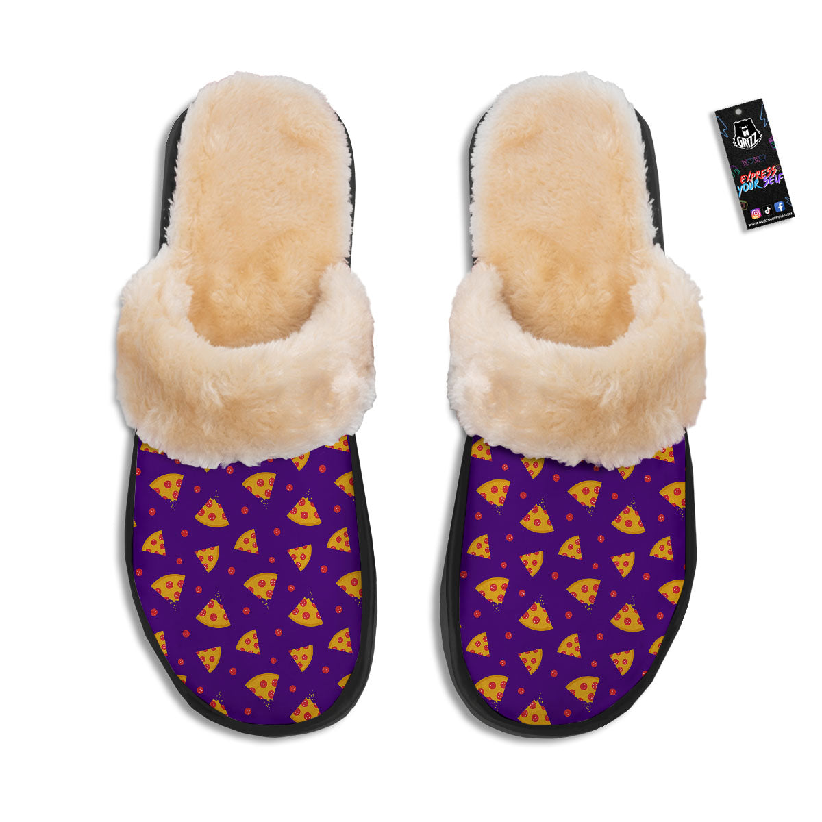 Pizza Purple Print Pattern Slippers-grizzshop