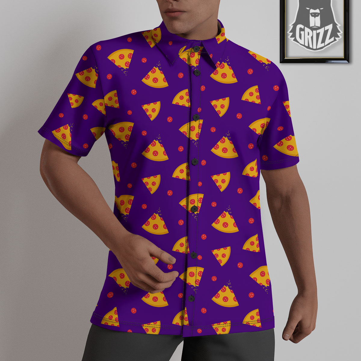 Pizza Purple Print Pattern Untucked Shirts-grizzshop