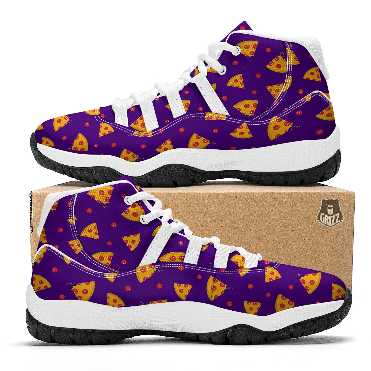 Pizza Purple Print Pattern White Bball Shoes-grizzshop