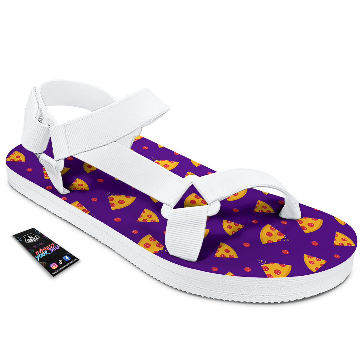 Pizza Purple Print Pattern White Open Toe Sandals-grizzshop
