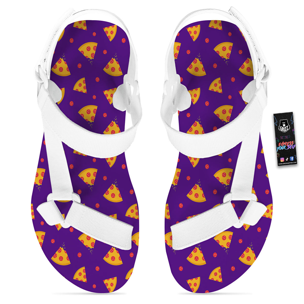 Pizza Purple Print Pattern White Open Toe Sandals-grizzshop