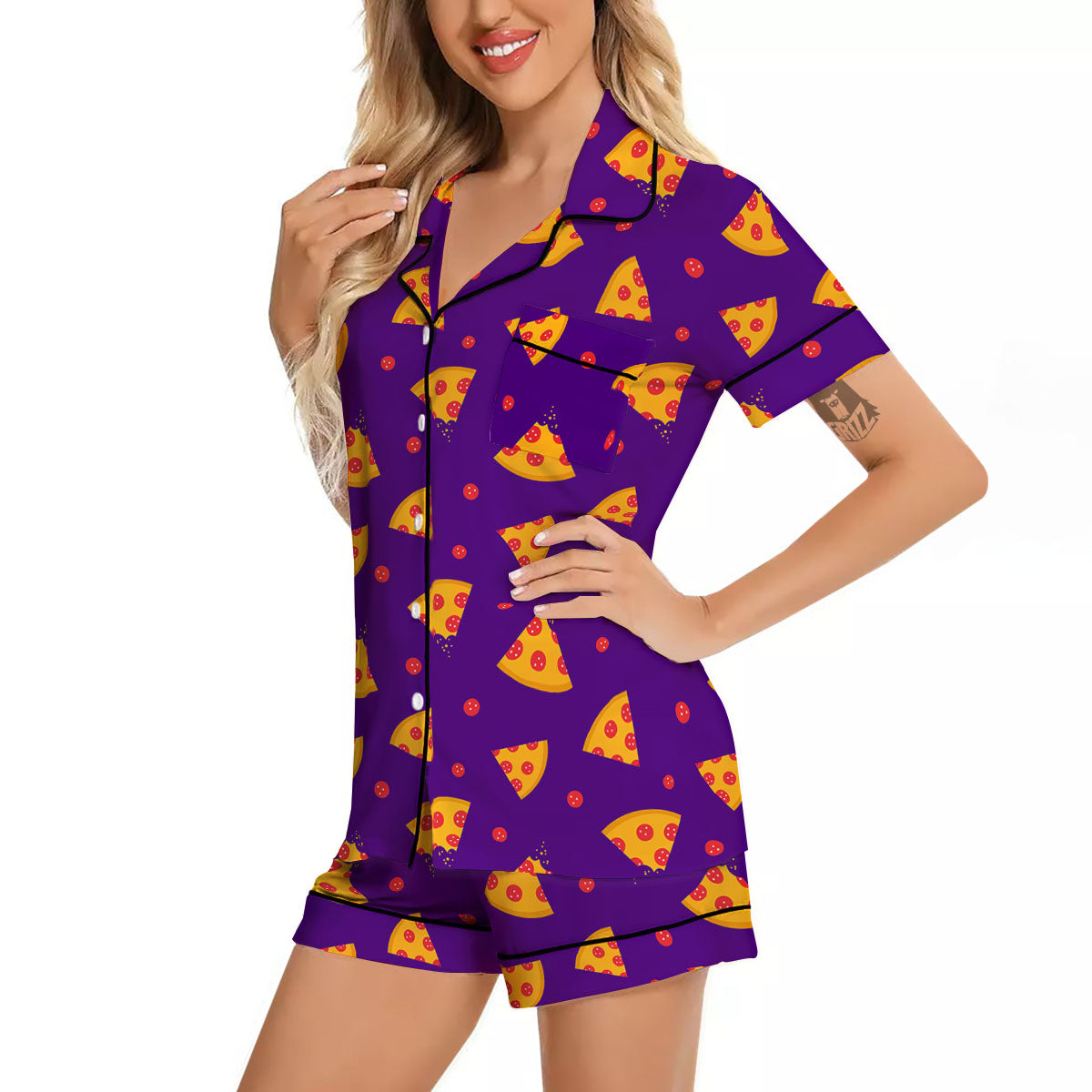 Pizza Purple Print Pattern Women Silk Pajamas-grizzshop
